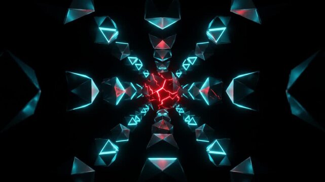 黒背景で不正アクセスによりノードの対称性が崩れシステムロックするサイバーセキュリティCG映像