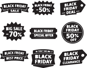 Obraz premium Black Friday discount label and ribbon badge collection with promotional banners for retail campaigns.