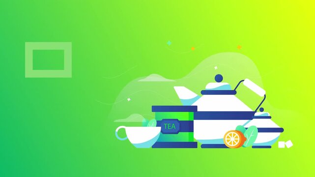 Abstract Tea Time Illustration With Teapot And Tea Cup On Gradient Background.