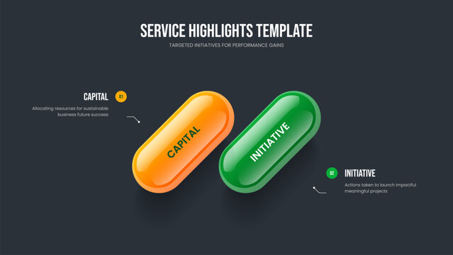 Enterprise Launch 2 Option Diagram Slide Template. Product Forecast Two Step Infographic Slideshow Layout. Sales Review Presentation Design Vector Illustration.