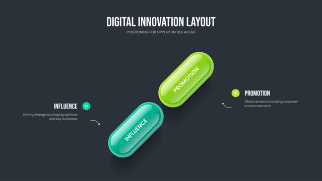 Professional Innovation 2 Option Infographic Presentation Template. Marketing Strategy Frame Design Vector Illustration. Enterprise Plan Two Step Diagram Slide Layout.