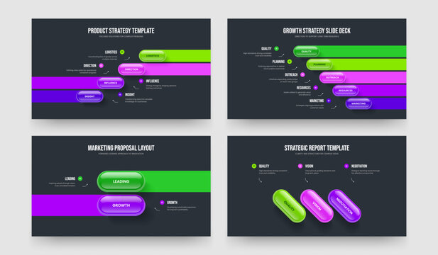 Project Visualization 4 5 2 3 Element Diagram Slideshow Layout Bundle. Marketing Campaign Four Five Two Three Step Infographic Frame Design Vector Illustration Collection.