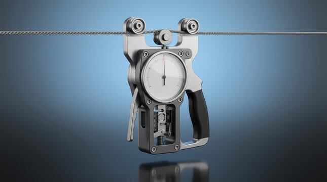 Wire tension meter 3D render, wire force measurement instrument, cable tension analyzer, industrial monitoring device, structural inspection equipment, engineering gauge