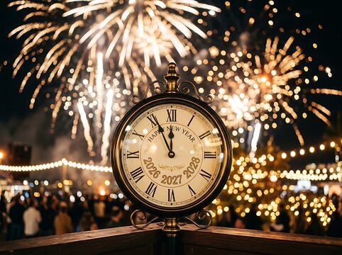 New year eve countdown clock fireworks display celebration