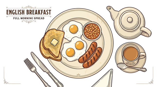 Hearty Cooked Breakfast Illustration