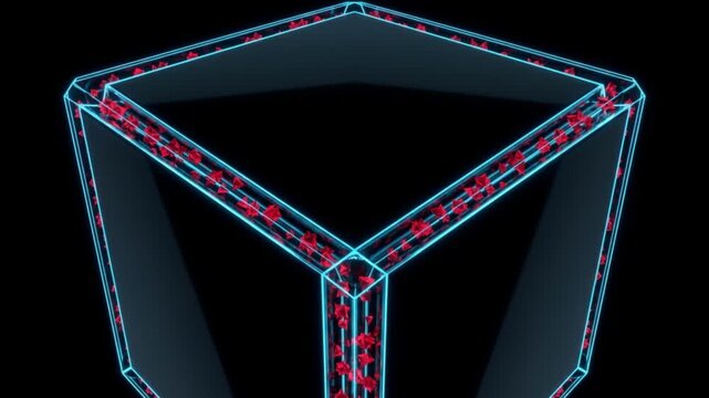 黒背景でウイルスを表面チャネルに閉じ込めるトポロジカル絶縁体シールドのサイバーセキュリティCG映像