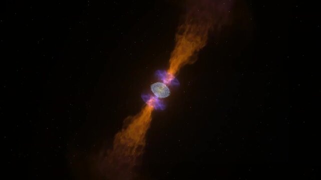 Two neutron stars merging into a spectacular cosmic explosion.