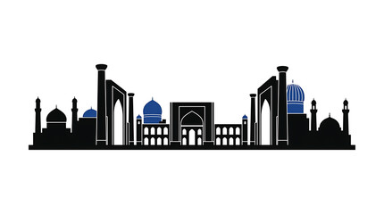 Obraz premium Islamic architecture silhouette cityscape with blue domes