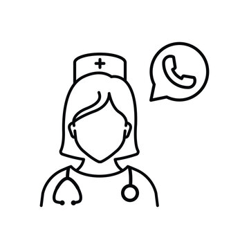 Online Medical Help Line Icon. Hospital Call Center Operator Linear Pictogram. Doctor Support Helpline Outline Icon. Medical Staff, Handset Phone. Editable Stroke. Isolated Vector Illustration.