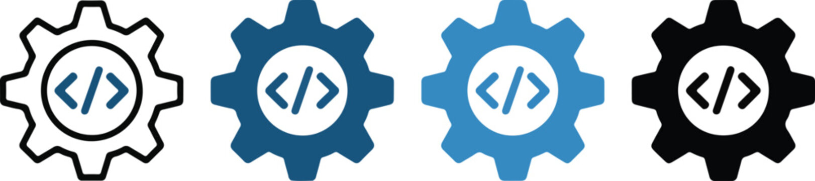 Software Development and Coding Icons with Gear and Programming Brackets