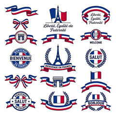 French National Day Celebration Elements with Ribbons and Flags © bolo