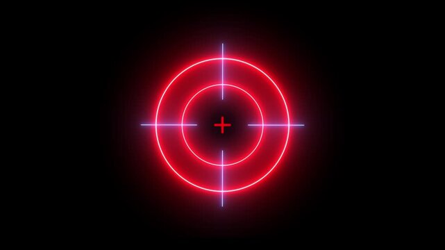 Red and blue glowing neon circular target animation on black background for design.