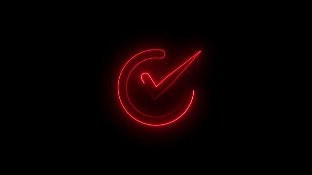 Neon glow checkmark animation on black background seamless loop modern design.