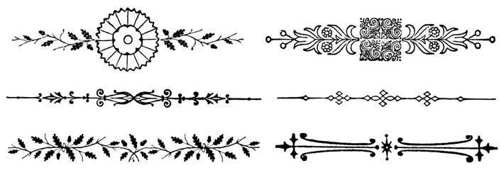 Six vintage decorative ornate borders with floral and leaf motifs © Uruna