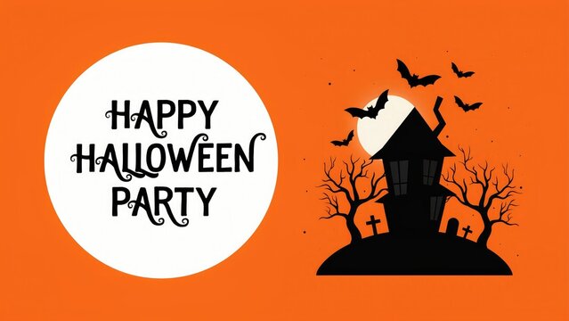Happy halloween party illustration with spooky house and bats