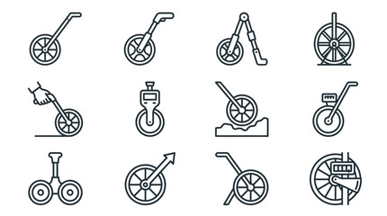 Professional Line Drawing Set of Vintage and Modern Bicycles Unicycles and Wheelbarrows in Black and White © Yudi