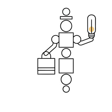 Abstract figure holding a light bulb and a briefcase