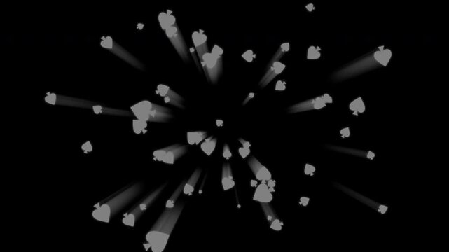 A video in which multiple outline spade suit symbols shoot out like fireworks and then disappear alpha channel
