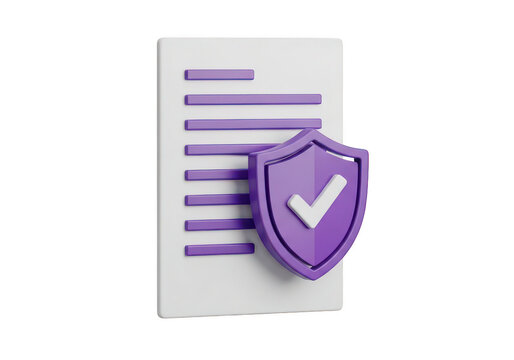Document security with shield and checkmark icon 3d render on transparent background