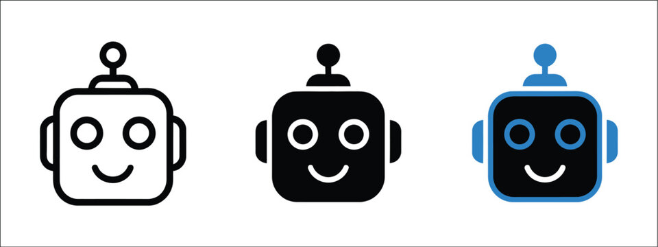 Chatbot vector icon collection featuring virtual assistant, AI bot, conversational interface, smart automation, and minimalist symbols for apps, websites, customer support, and user interface design.