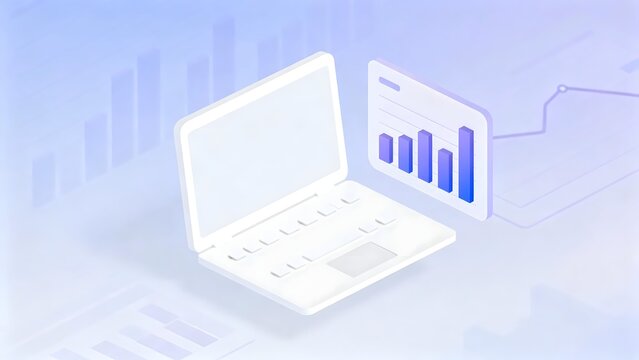 Laptop with data charts on screen