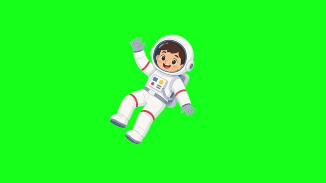 Astronaut floating in space with planets, 2D animation
