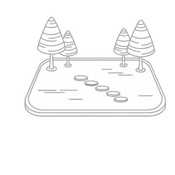 Stylized Park Scene with Trees and Stepping Stones