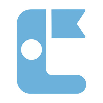 Abstract blue shape with circle and flag