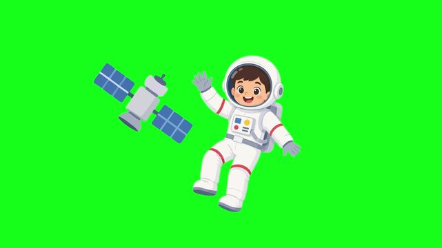Astronaut floating in space with planets, 2D animation