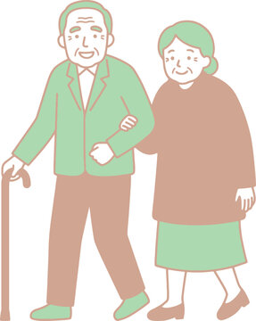 Senior couple old man and woman walking cane support family retirement health lifestyle together.