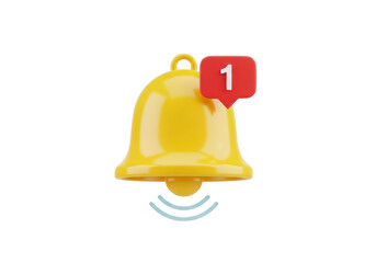 Fototapeta premium Yellow bell notification with number one 3d render on transparent background