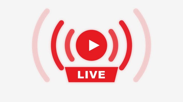 Live streaming broadcast icon with play button and signal waves animation
