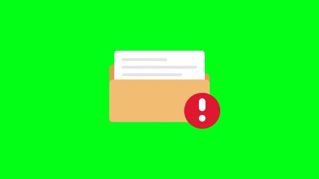 Flat design folder icon animation with paper document on green screen background