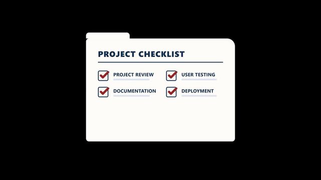 Project checklist animation with task list and checkboxes on a folder icon