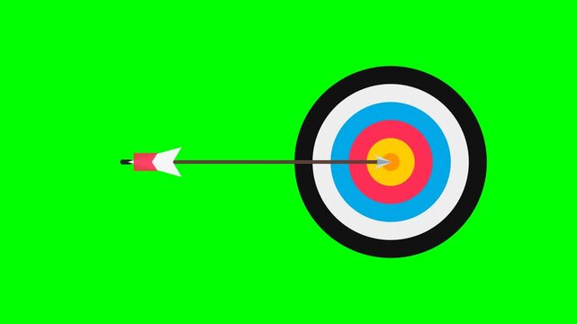 Arrow hitting the center of a target on a green screen background