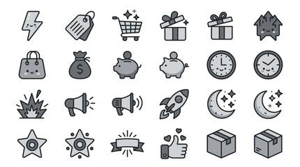 Set of 25 Pixel Art Icons: Business, Shopping, Finance, and Lifestyle © Wajan