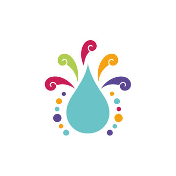 Colorful Abstract Water Drop with Swirls and Dots