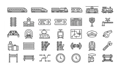 Modern Train Transportation Outline Icons Editable Stroke Railway Linear Vector Illustration © MdParvez