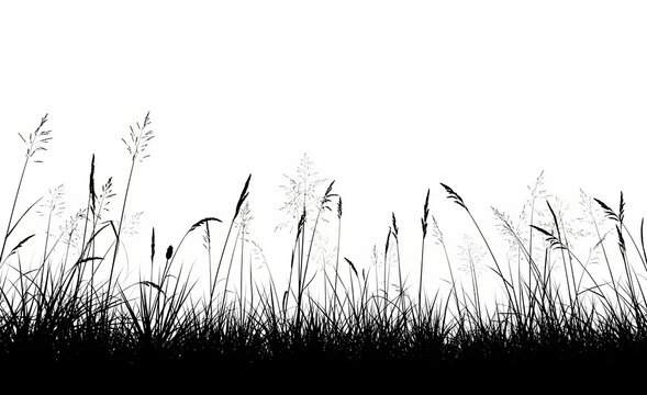 Silhouette of tall grass and reeds against white sky, signifying nature or growth