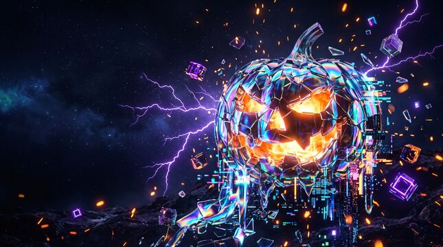 Glitch Pumpkin Dimension Abstract Halloween Cyber Background
