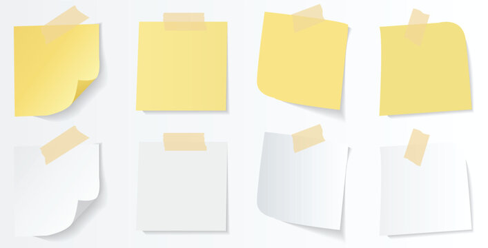 Set of blank sticky note with duct tape. post it note paper, memo reminder, sticky paper, adhesive tape. note paper, Office reminder notes set.