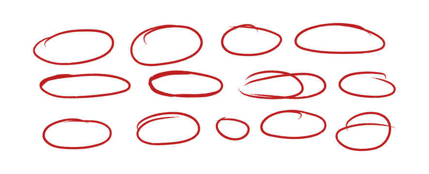 Circular strokes marker felt pen scribbles doodle line collection. Hand drawn outline sketch wave brush circle mark elements rough set for text highlight ovals, PNG.