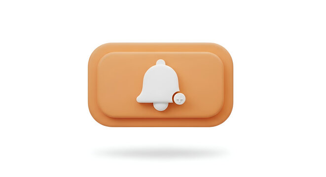 3D rendering of a notification bell icon with a plus symbol on a rounded rectangular button