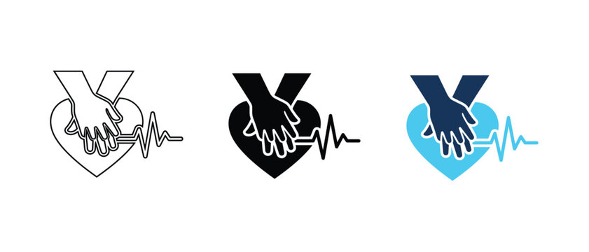 Hands performing cpr on heart with pulse line.vector illustration