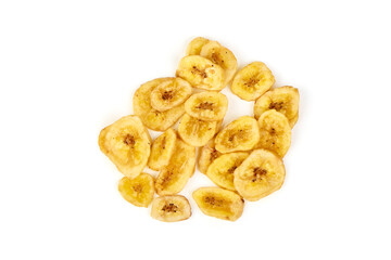 Obraz premium Dried banana chips isolated on white background