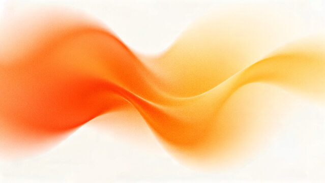 Abstract grainy background with blurred aura gradient floating fluid waves in vibrant orange tangerine and warm yellow over minimal bright white backdrop.