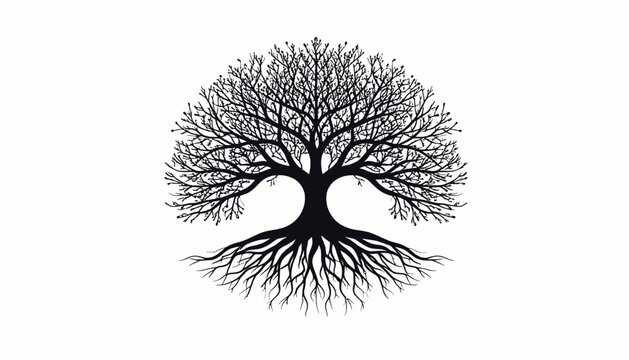 Tree Branches and Roots Silhouette.
