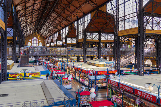 Budapest, Hungary May 23, 2026 panoramic interior of budapest central market hall with historic iron architecture