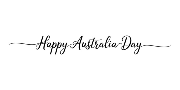 Happy australia day calligraphy text in black ink with elegant handwritten cursive lettering for holiday greeting card Vector, illustration