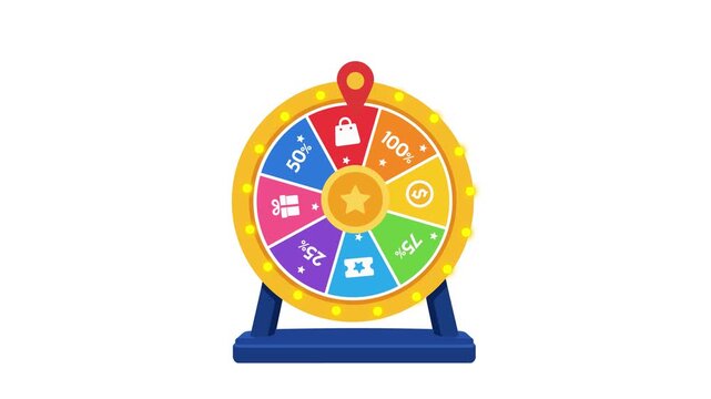 Spinning prize wheel, lucky draw roulette, 2D, green screen